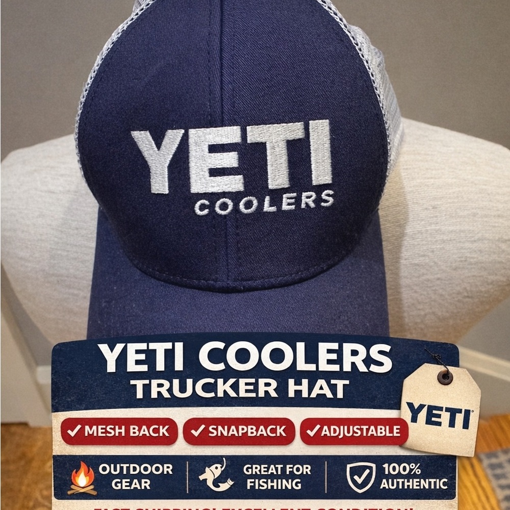 YETI Coolers Navy Mesh Trucker Hat Snapback Adjustable Outdoor Cap